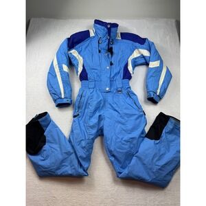 Couloir Vintage Blue Colorblock Ski Suit Womens 8 One Piece Snow Suit Insulated